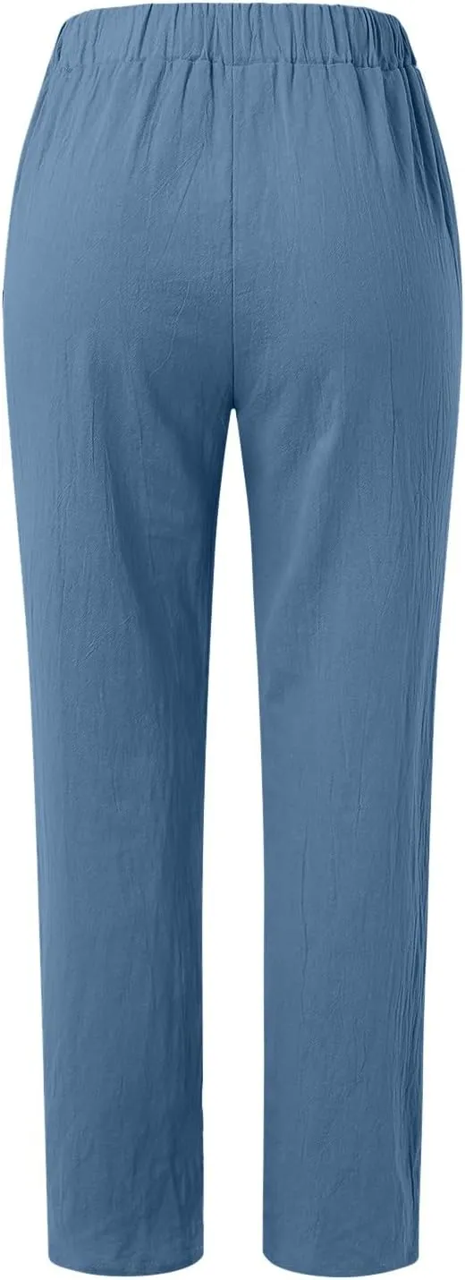 Women High Waisted Wide Leg Pants Fashion Drawstring Elastic Trousers Comfy Straight Leg Long Pants with 2XL Pant