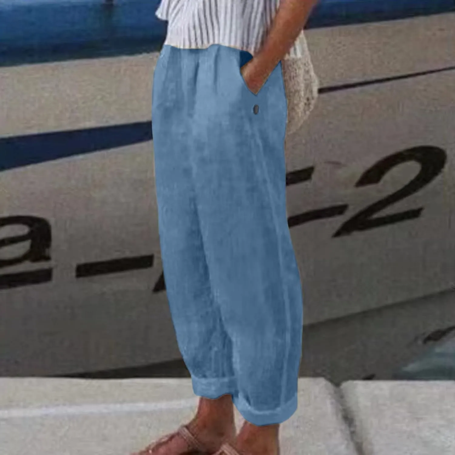 Women High Waisted Wide Leg Pants Fashion Drawstring Elastic Trousers Comfy Straight Leg Long Pants with 2XL Pant