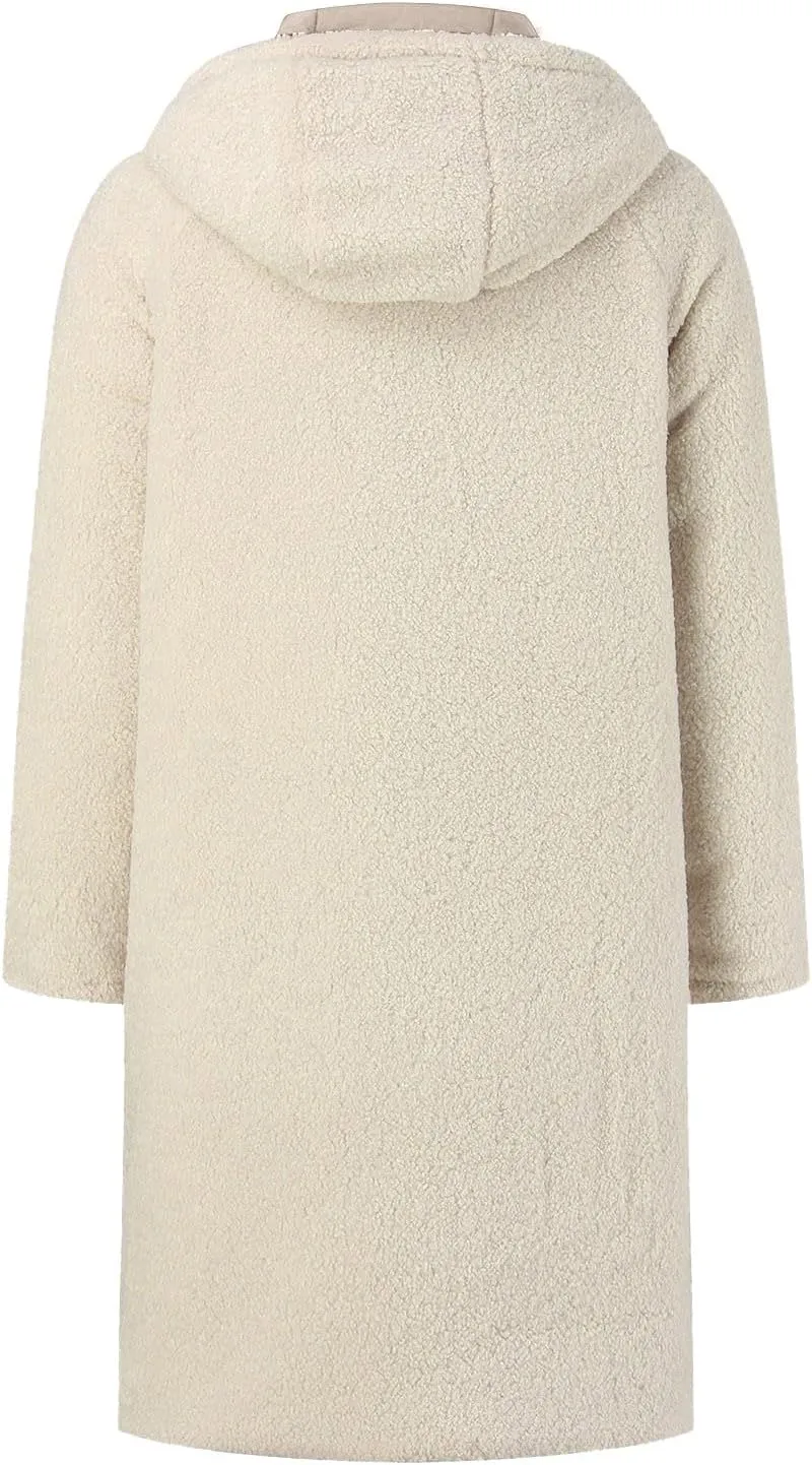 Women's 2024 Winter Fashion Clothes Oversized Fleece Long Coats Jackets Zip Up Warm Coats Long Hooded Puffer Jackets