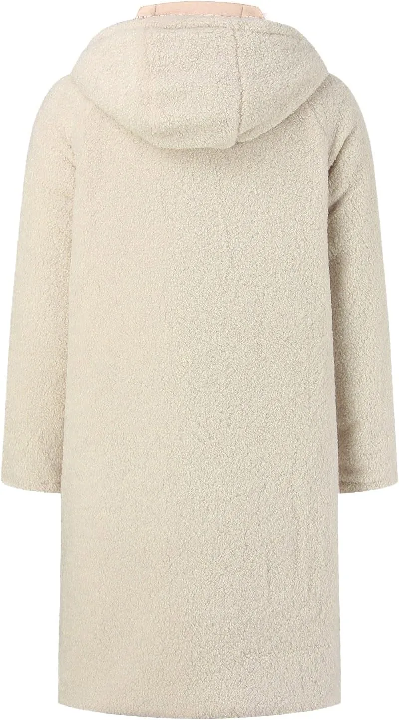 Women's 2024 Winter Fashion Clothes Oversized Fleece Long Coats Jackets Zip Up Warm Coats Long Hooded Puffer Jackets