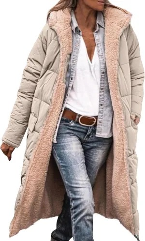 Women's 2024 Winter Fashion Clothes Oversized Fleece Long Coats Jackets Zip Up Warm Coats Long Hooded Puffer Jackets