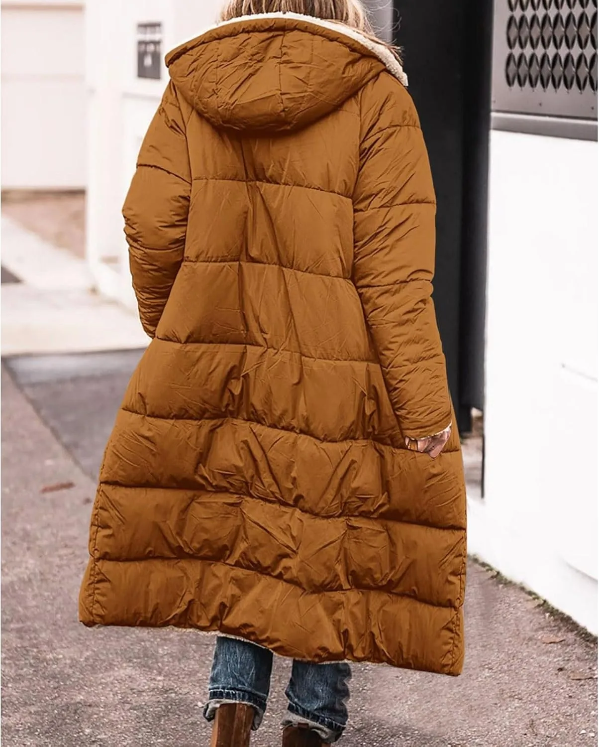 Women's 2024 Winter Fashion Shearling Fleece Long Coats Jackets Clothes Sherpa Padded Down Jackets Full Zip