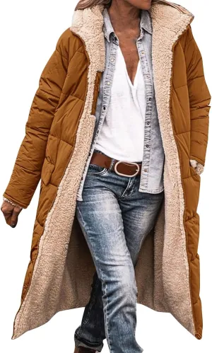 Women's 2024 Winter Fashion Shearling Fleece Long Coats Jackets Clothes Sherpa Padded Down Jackets Full Zip