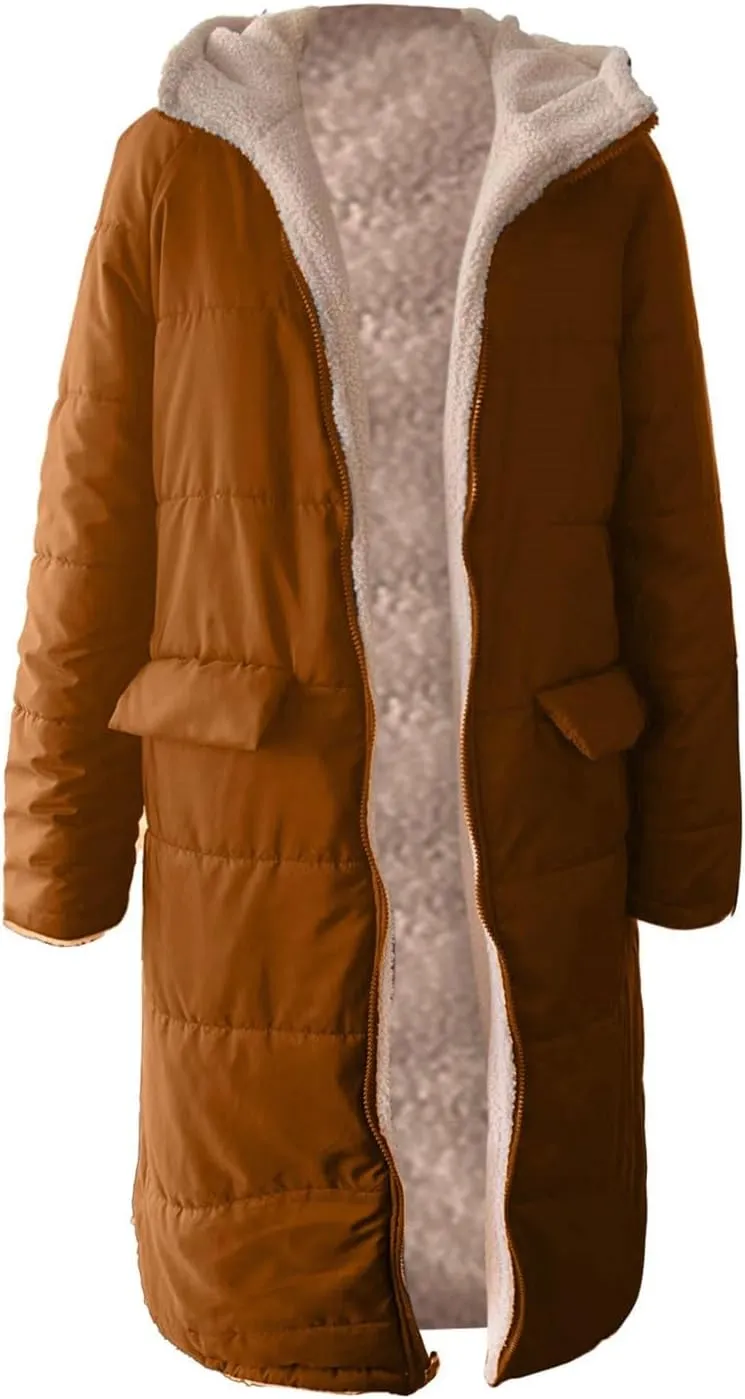 Women's 2024 Winter Fashion Shearling Fleece Long Coats Jackets Clothes Sherpa Padded Down Jackets Full Zip
