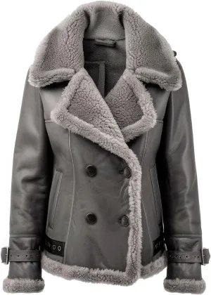 Women’s Ash Grey Sheepskin Sherpa Shearling Lined Aviator B3 Bomber Leather Jacket Winter Warmth Vintage Style