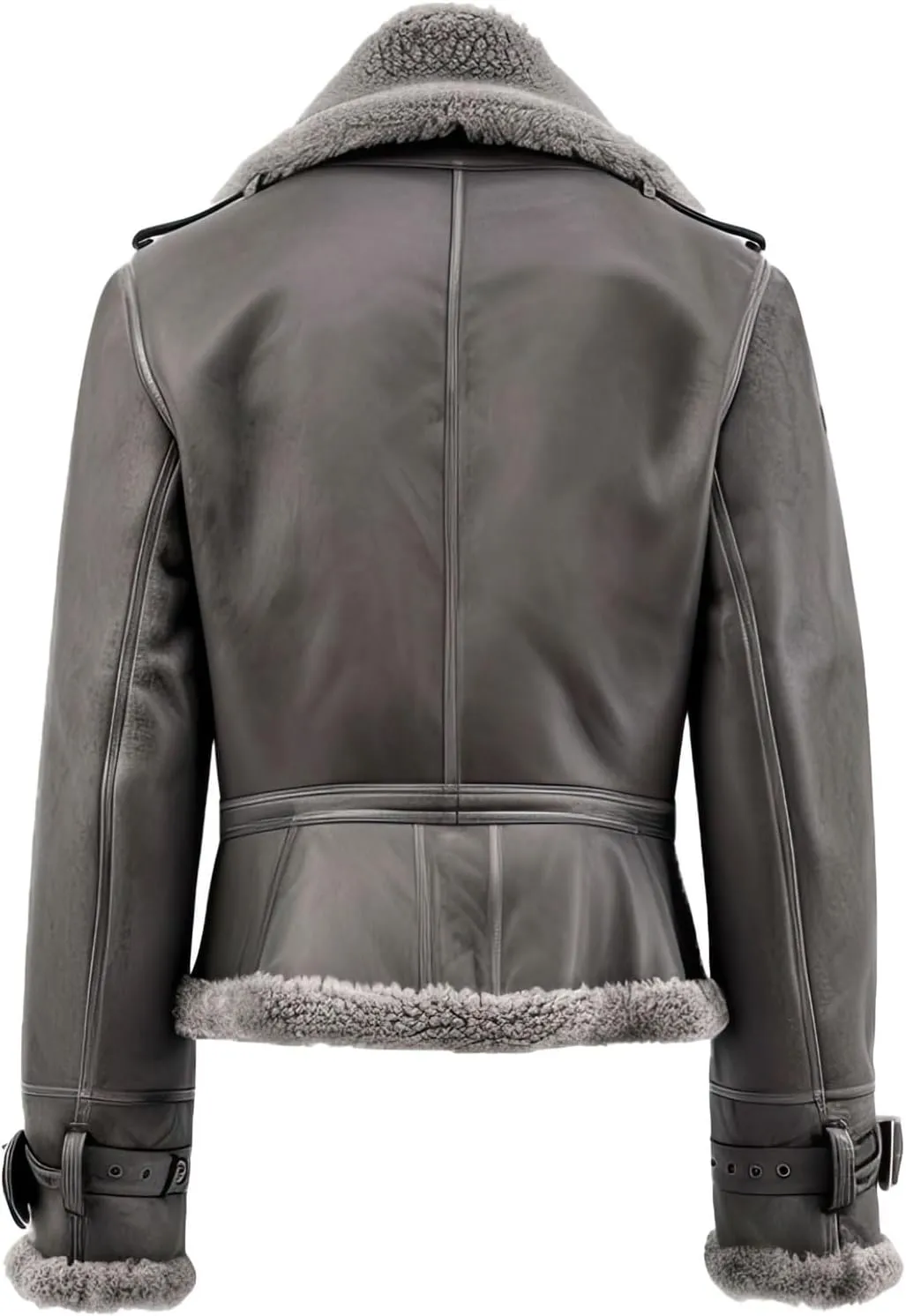 Women’s Ash Grey Sheepskin Sherpa Shearling Lined Aviator B3 Bomber Leather Jacket Winter Warmth Vintage Style