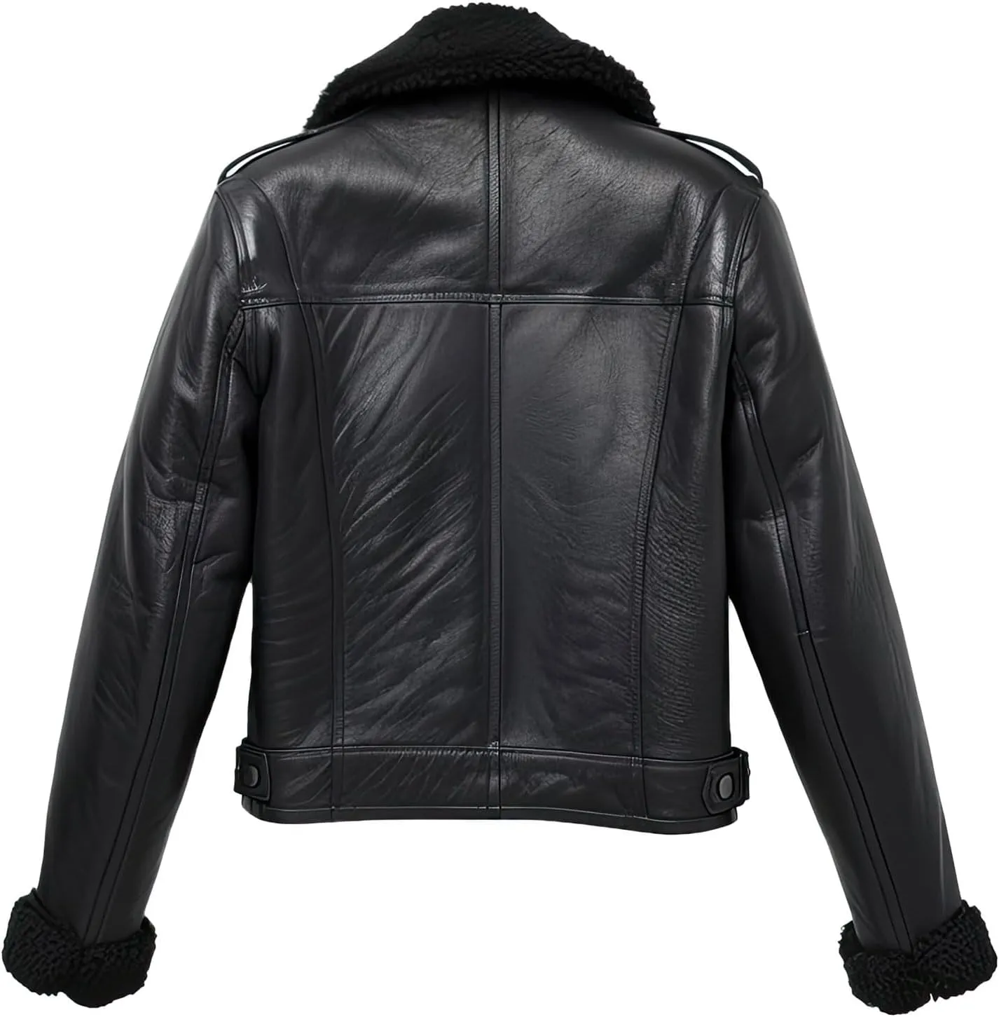 Women’s Black Sheepskin Leather Aviator Jacket – Fleece Lined Sherpa Shearling Faux Fur Collar, Stylish Winter Flight Bomber