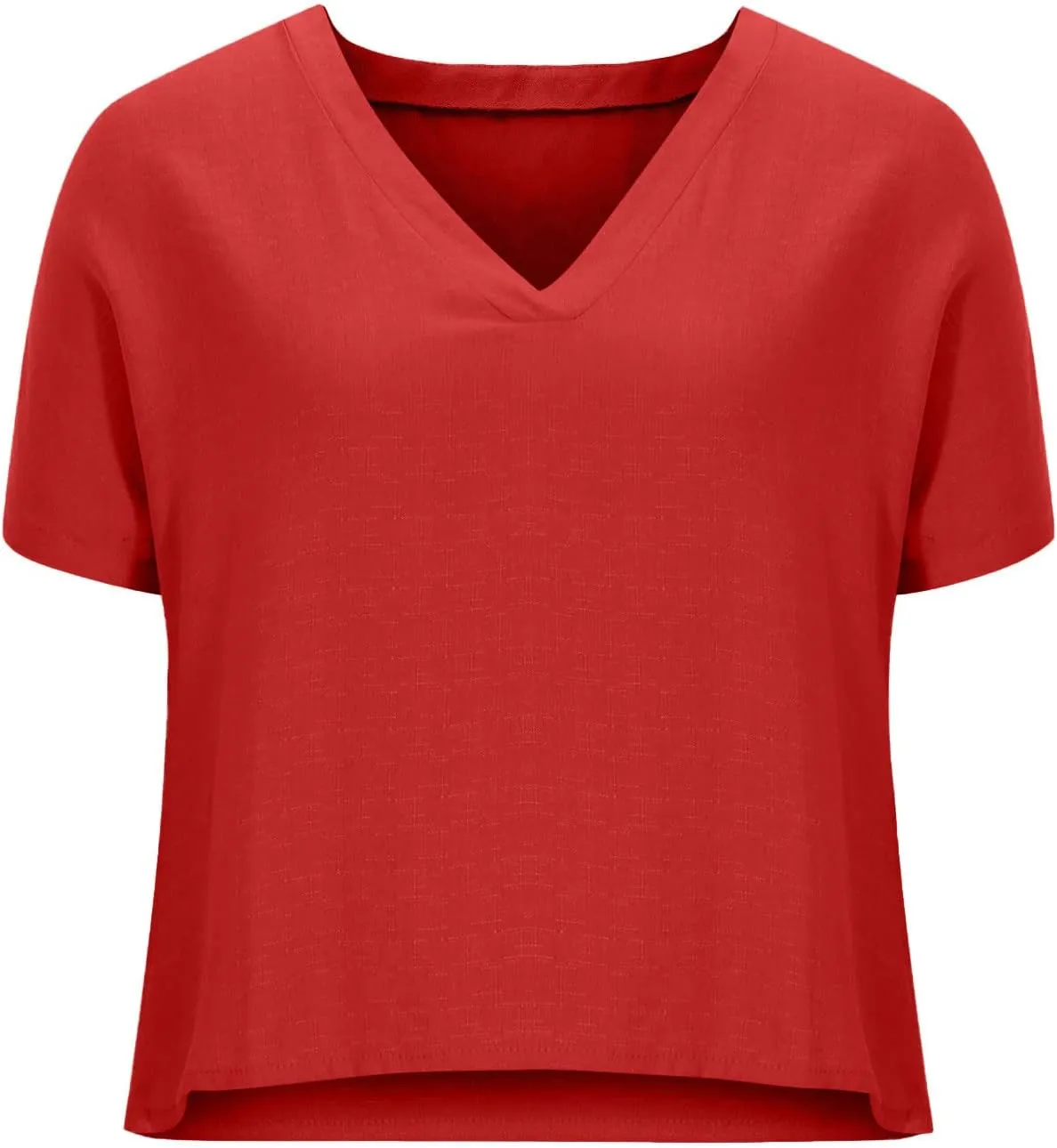 Women's Cotton Linen V Neck Boxy Top Casual Plain Blouses Short Sleeve T Shirt Loose Fit Tunic Summer Tops Basic Tee