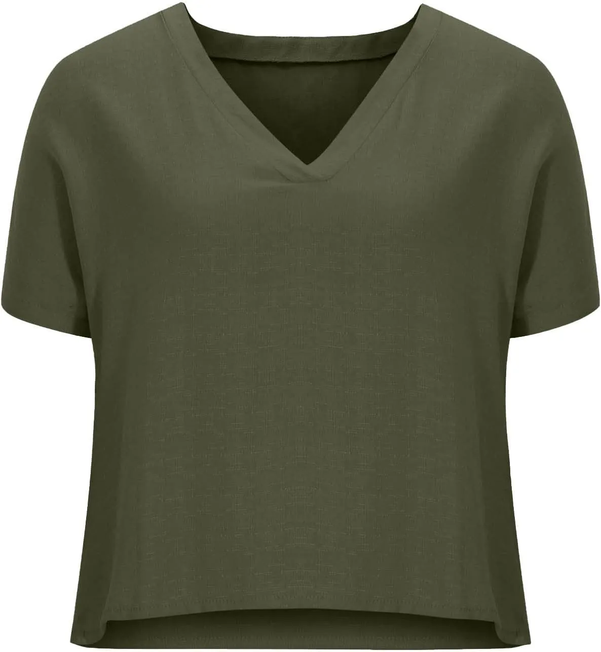 Women's Cotton Linen V Neck Boxy Top Casual Plain Blouses Short Sleeve T Shirt Loose Fit Tunic Summer Tops Basic Tee