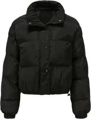 Womens Cropped Puffer Jacket Zip Up Winter Short Quilted Jackets Sherpa Lined Warm Bubble Coat with Faux Fur Hood