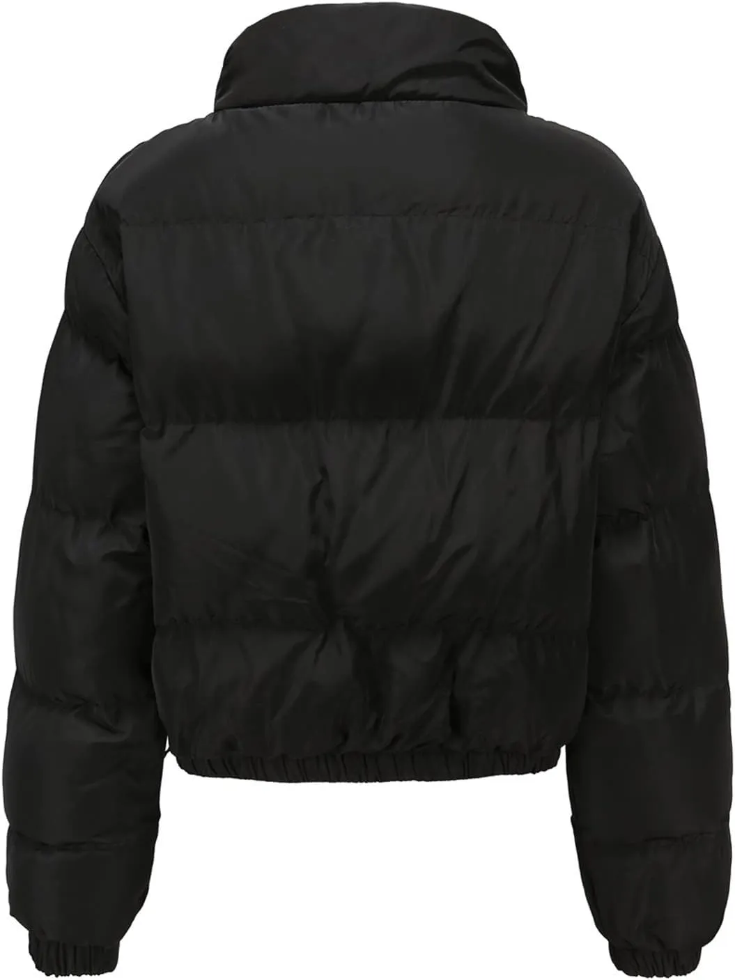 Womens Cropped Puffer Jacket Zip Up Winter Short Quilted Jackets Sherpa Lined Warm Bubble Coat with Faux Fur Hood