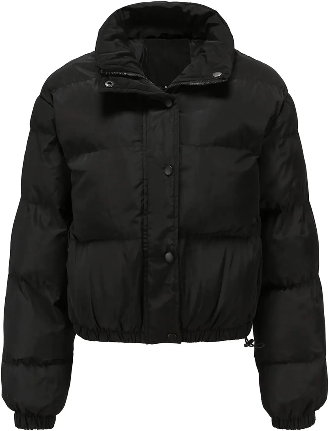 Womens Cropped Puffer Jacket Zip Up Winter Short Quilted Jackets Sherpa Lined Warm Bubble Coat with Faux Fur Hood
