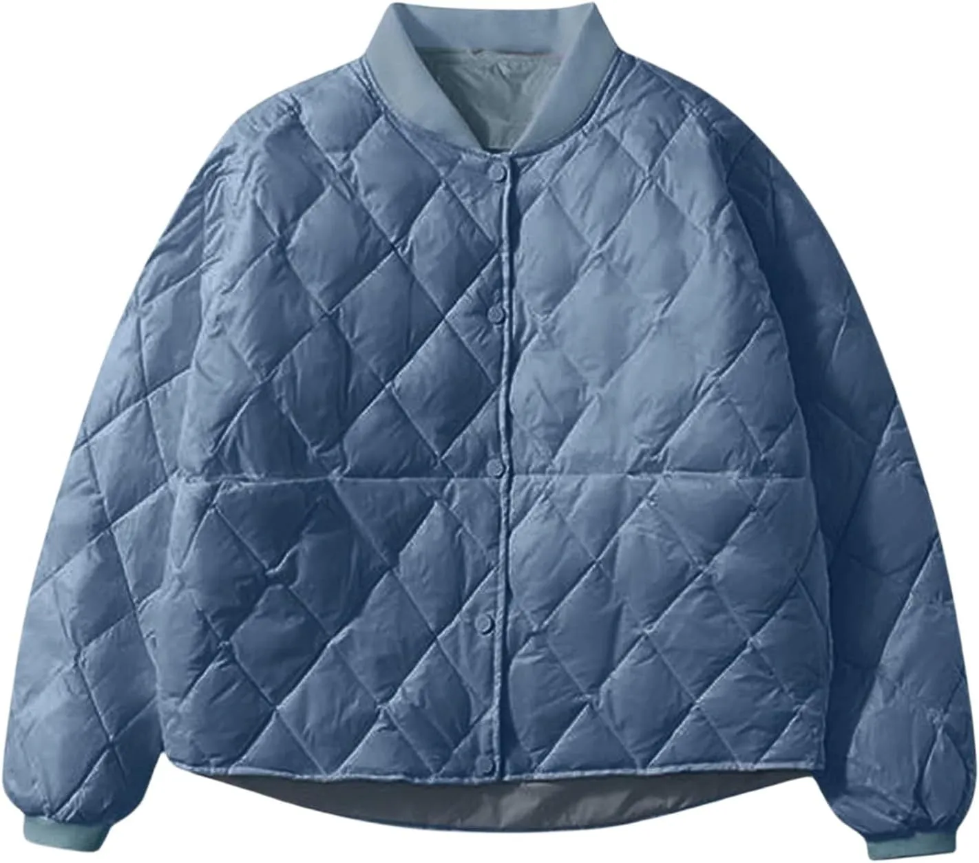 Women's Diamond Quilted Bomber Jacket Lightweight Button Down Cropped Loose Padded Coat Winter Casual Warm Outerwear