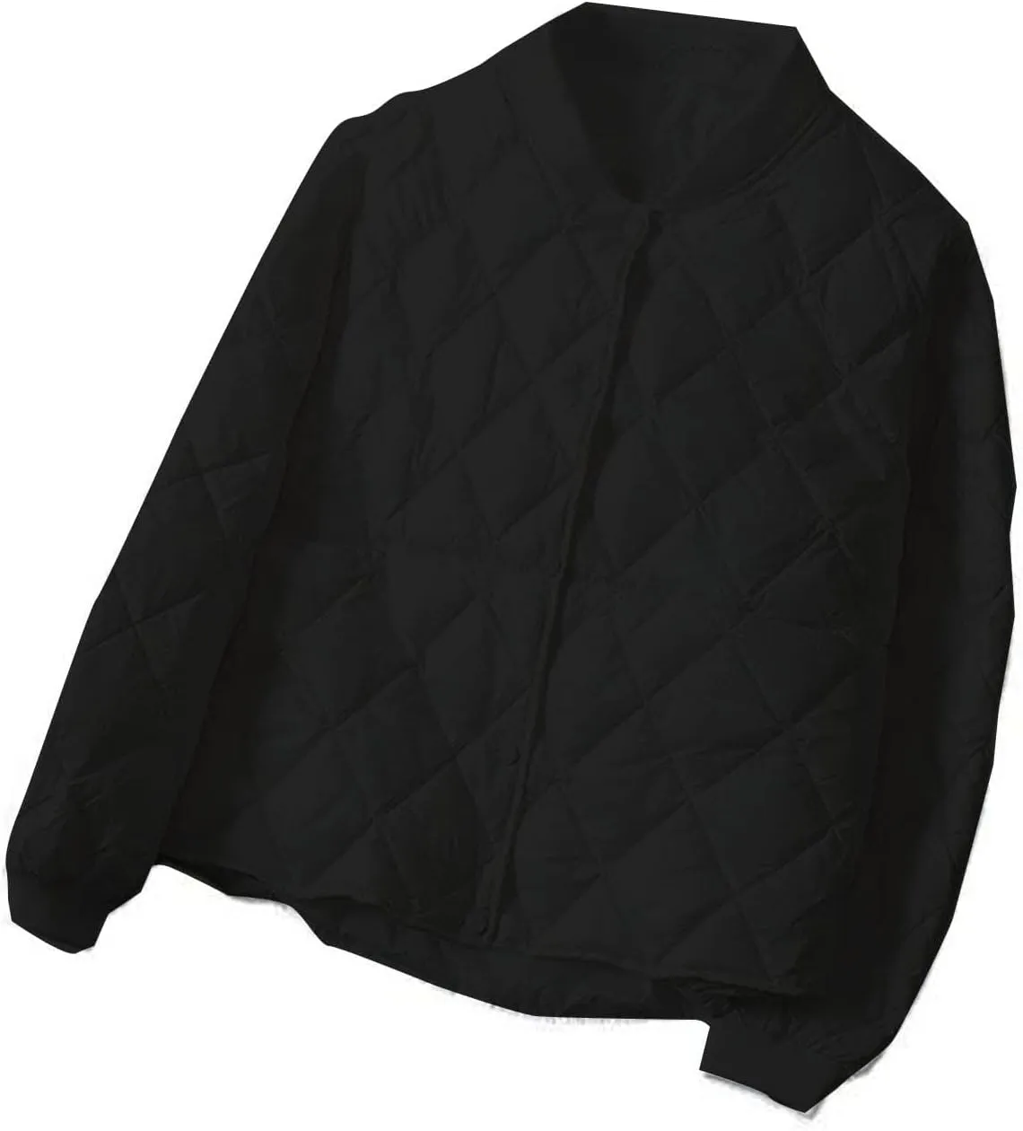 Women's Diamond Quilted Bomber Jacket Lightweight Button Down Cropped Loose Padded Coat Winter Casual Warm Outerwear