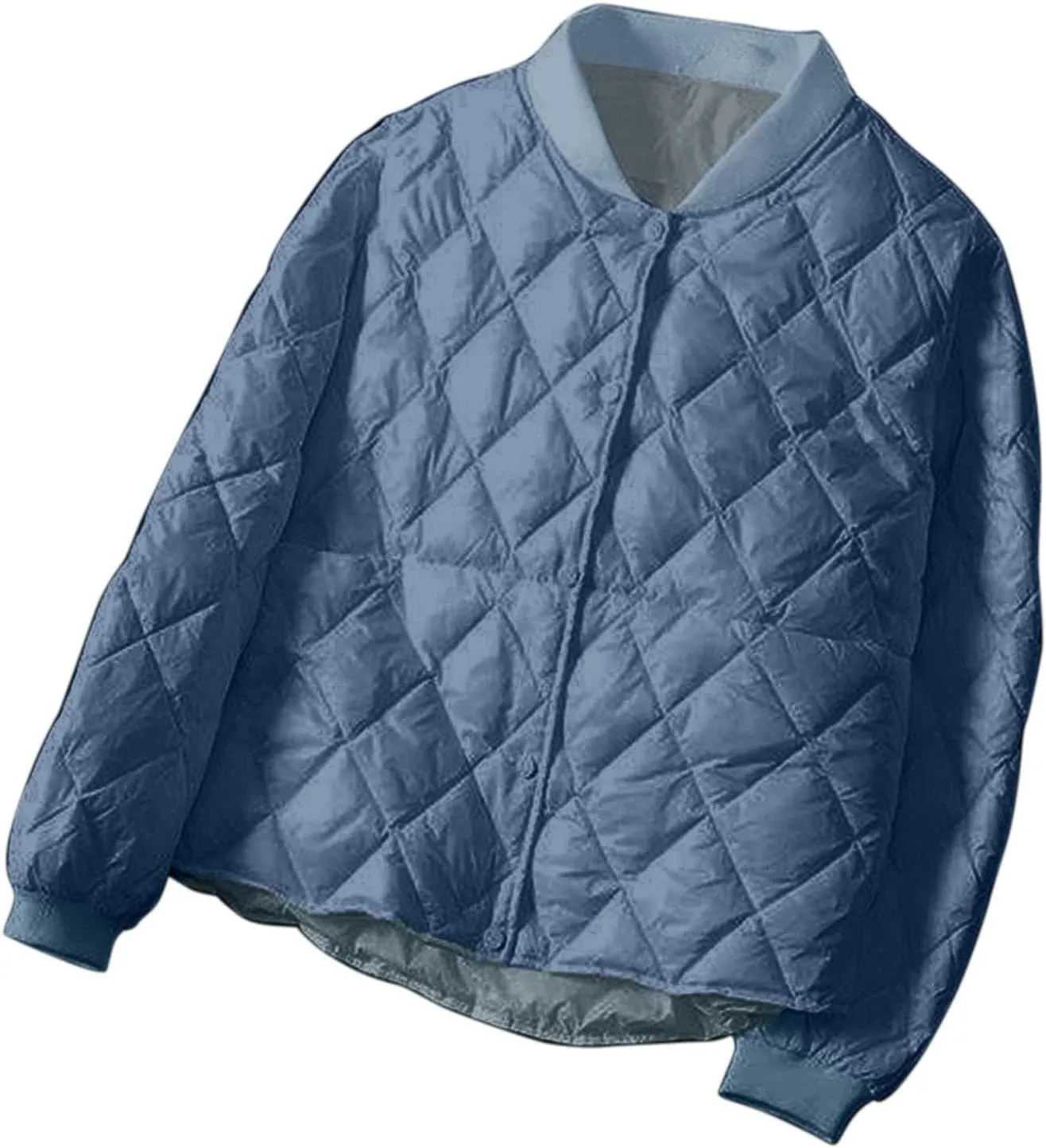Women's Diamond Quilted Bomber Jacket Lightweight Button Down Cropped Loose Padded Coat Winter Casual Warm Outerwear