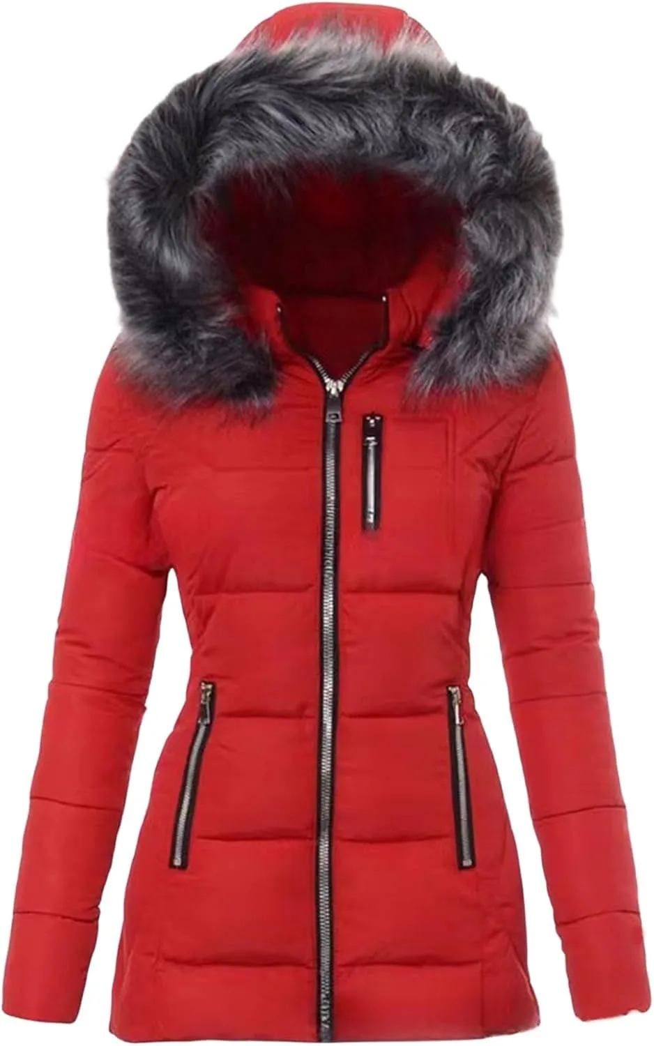 Womens Down Coats Thicken Warm Puffer Jacket Casual Trendy Long Sleeve Heavyweight Jackets with Faux Fur Hood