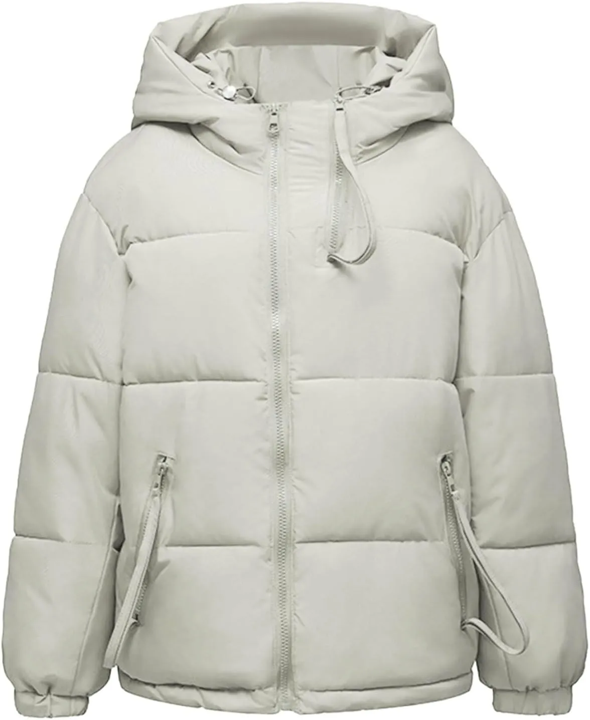 Women's Down Jackets Full Zip Up Baggy Puffer Coat Long Sleeve Winter Warm Coats Hooded Solid Color Parka Jacket