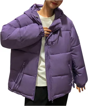 Women's Down Jackets Full Zip Up Baggy Puffer Coat Long Sleeve Winter Warm Coats Hooded Solid Color Parka Jacket