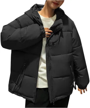 Women's Down Jackets Full Zip Up Baggy Puffer Coat Long Sleeve Winter Warm Coats Hooded Solid Color Parka Jacket