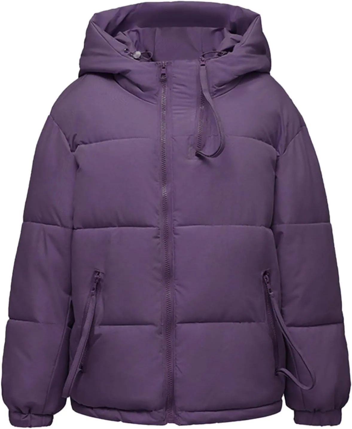 Women's Down Jackets Full Zip Up Baggy Puffer Coat Long Sleeve Winter Warm Coats Hooded Solid Color Parka Jacket