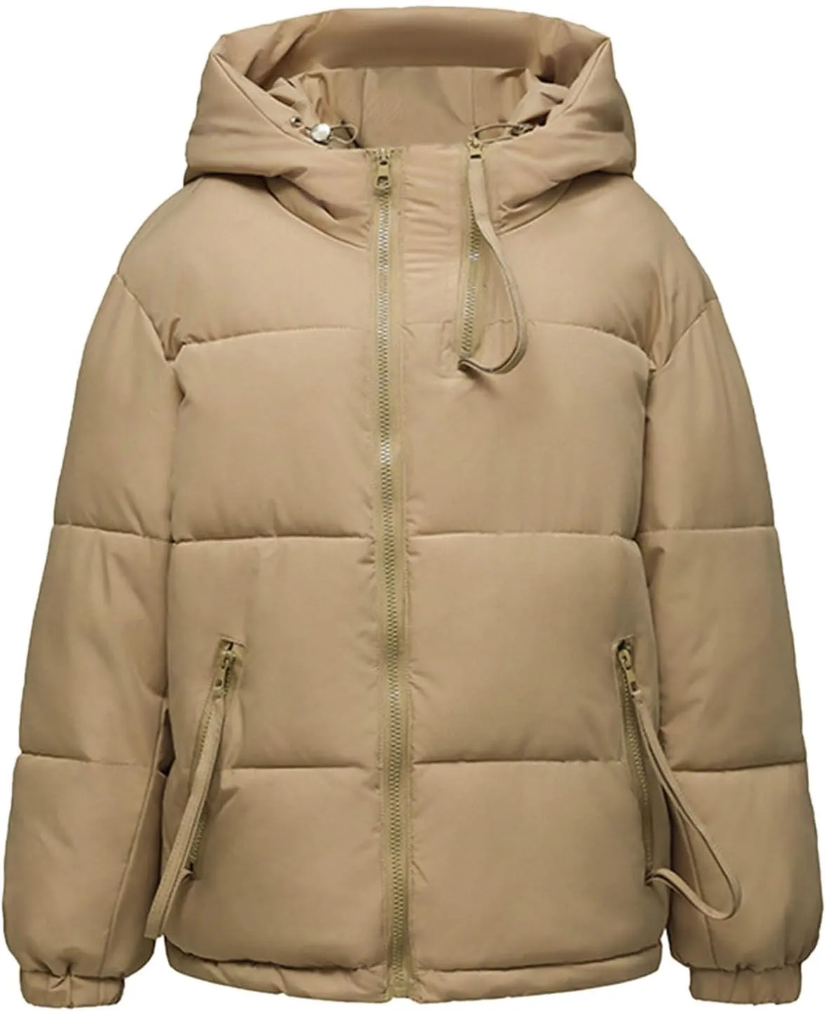 Women's Down Jackets Full Zip Up Baggy Puffer Coat Long Sleeve Winter Warm Coats Hooded Solid Color Parka Jacket