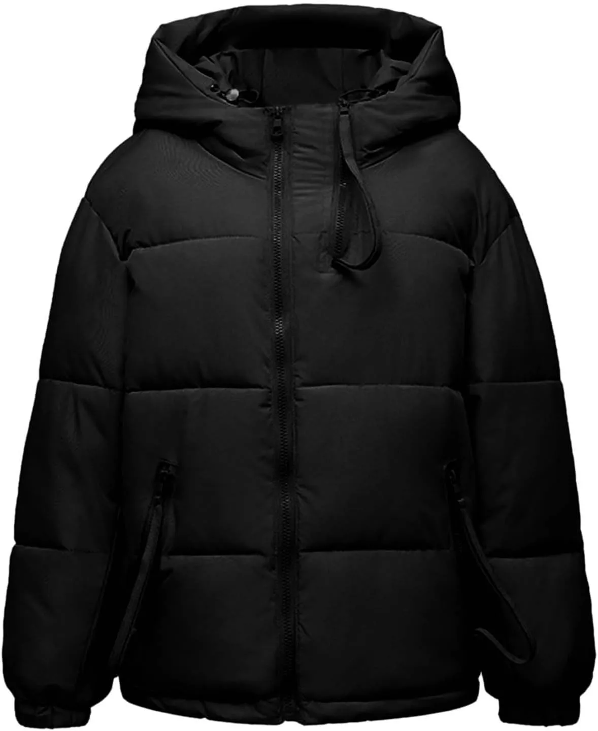Women's Down Jackets Full Zip Up Baggy Puffer Coat Long Sleeve Winter Warm Coats Hooded Solid Color Parka Jacket