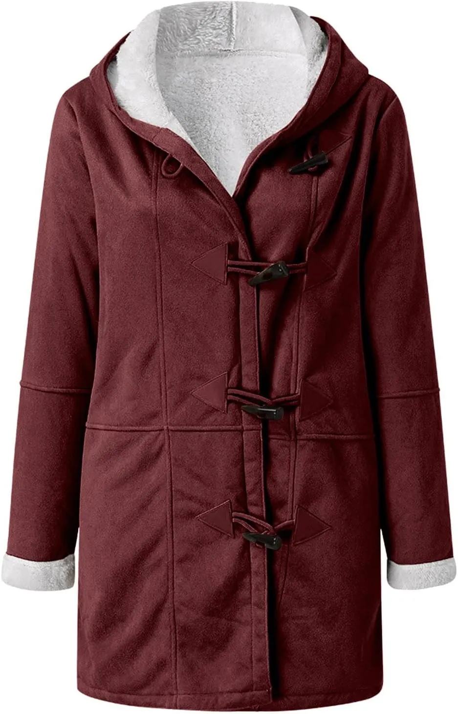 Womens Fleece Lined Parka Jacket Horn Button Winter Coat Thick Long Winter Coats Hooded Fashion Overcoat