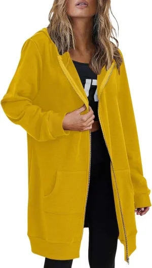 Women's Full Zip Up Long Hoodies Casual Fall Hooded Sweatshirts Slim Fit Long Sleeve Fleece Jacket Coats with Pockets