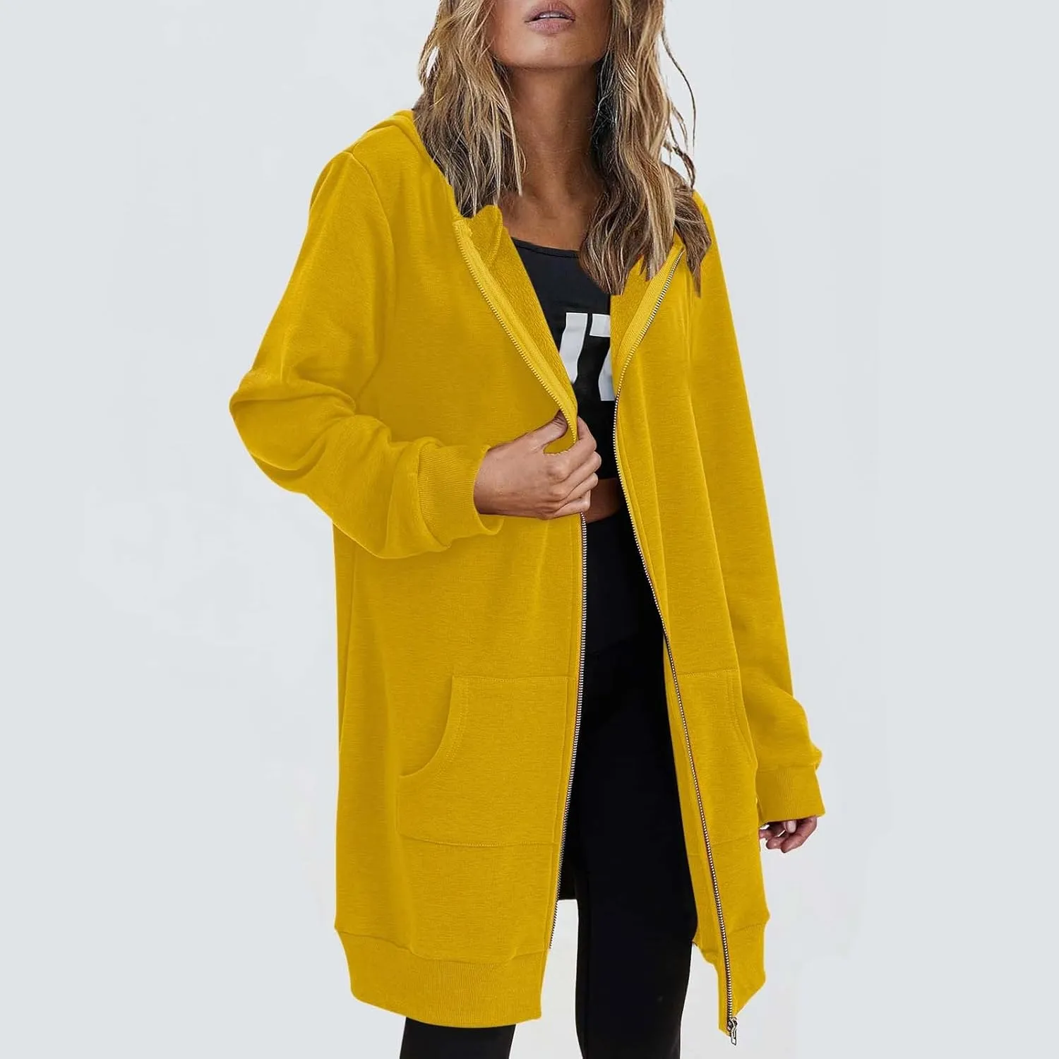 Women's Full Zip Up Long Hoodies Casual Fall Hooded Sweatshirts Slim Fit Long Sleeve Fleece Jacket Coats with Pockets