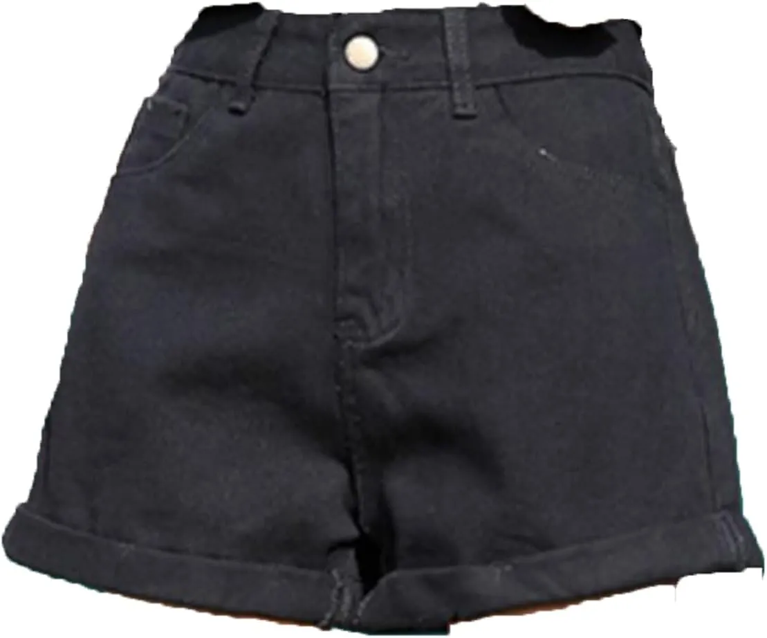 Women's High Waisted Denim Shorts Summer Stretchy Folded Hem Jeans Shorts Elastic Casual Short Jeans