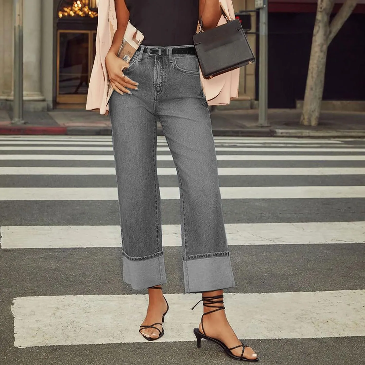 Women's High Waisted Wide Leg Jeans Stretchy Baggy Straight Loose Jeans Casual Washed Denim Mom Pants
