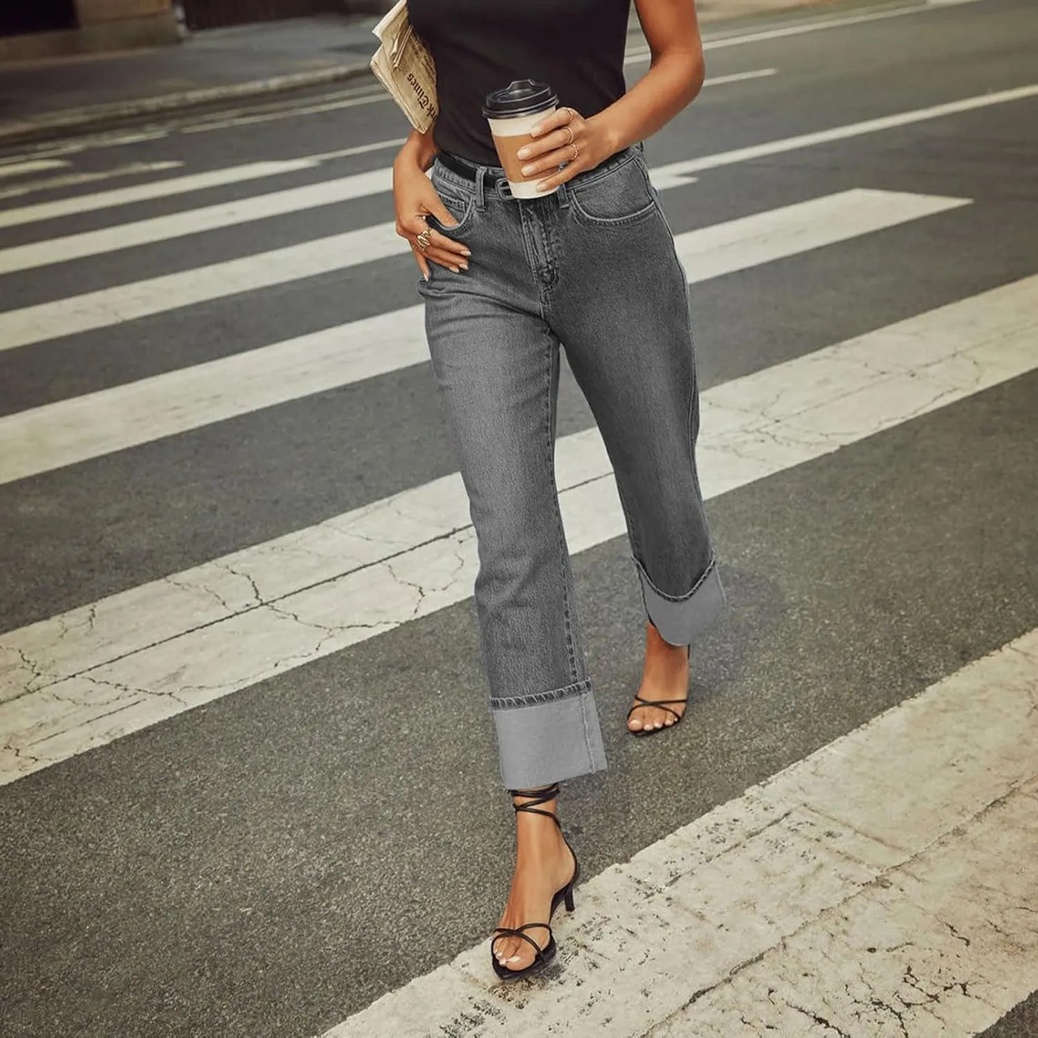 Women's High Waisted Wide Leg Jeans Stretchy Baggy Straight Loose Jeans Casual Washed Denim Mom Pants