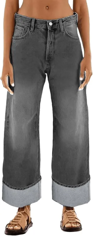 Women's High Waisted Wide Leg Jeans Stretchy Baggy Straight Loose Jeans Casual Washed Denim Mom Pants