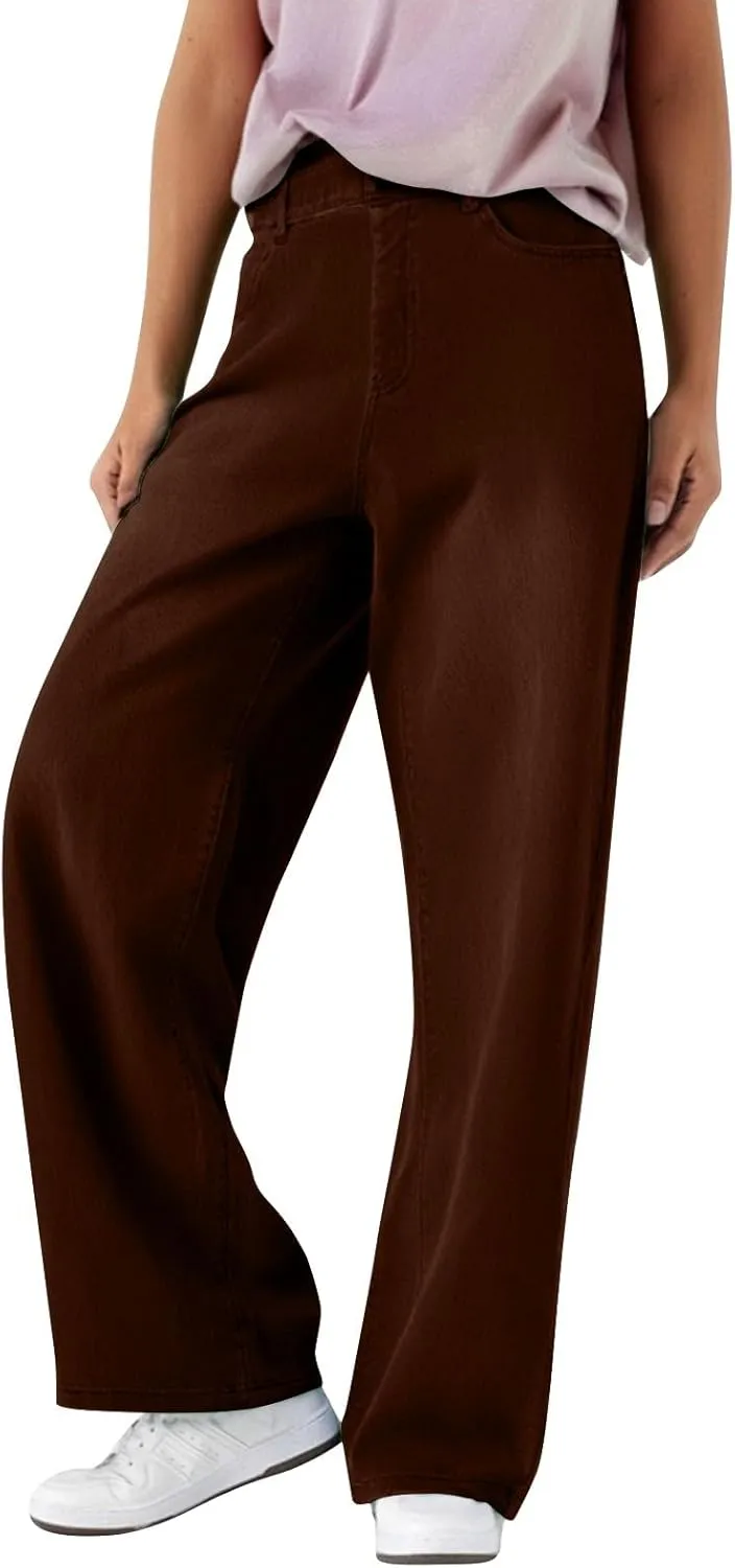 Women's Jeans High Waisted Straight Leg Stretchy Jeans Trendy Welt Pockets Loose Wide Leg Zimbaplatinum Denim Pants