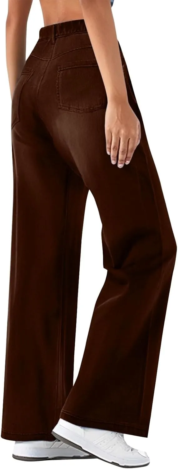 Women's Jeans High Waisted Straight Leg Stretchy Jeans Trendy Welt Pockets Loose Wide Leg Zimbaplatinum Denim Pants