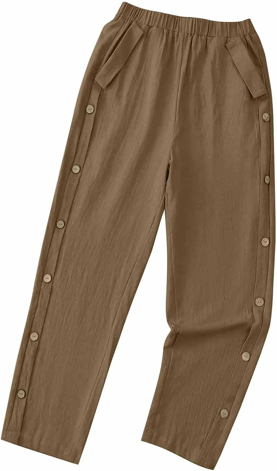 Womens Joggers Pants High Rise Elastic Waist Pants Side Button Straight Leg Trousers Casual Sweatpants with Pockets
