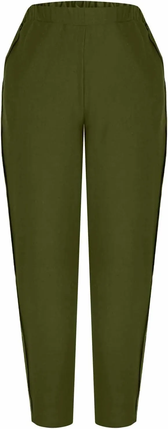 Womens Joggers Pants High Rise Elastic Waist Pants Side Button Straight Leg Trousers Casual Sweatpants with Pockets