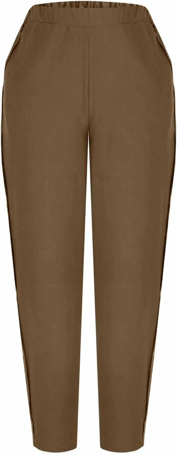 Womens Joggers Pants High Rise Elastic Waist Pants Side Button Straight Leg Trousers Casual Sweatpants with Pockets