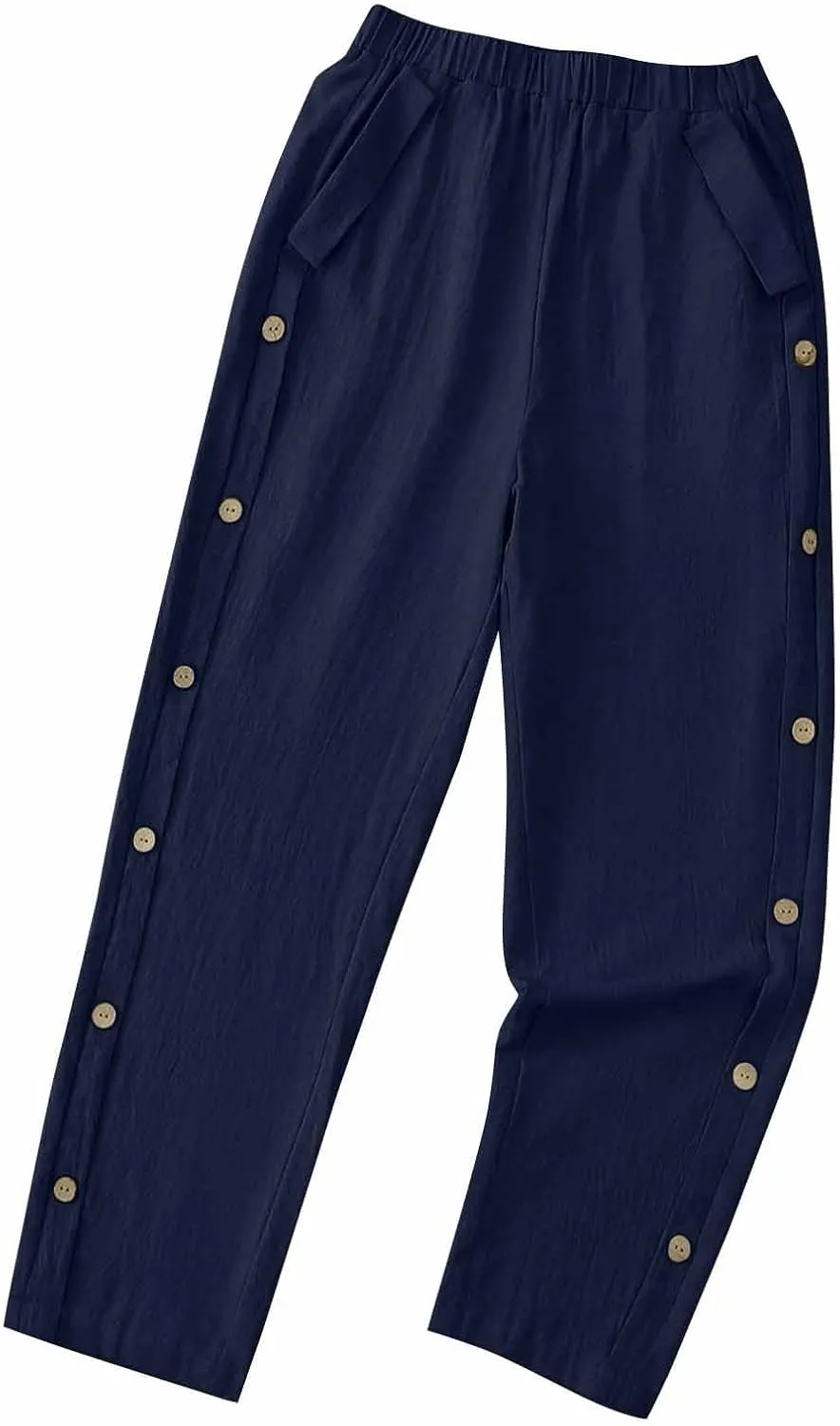 Womens Joggers Pants High Rise Elastic Waist Pants Side Button Straight Leg Trousers Casual Sweatpants with Pockets