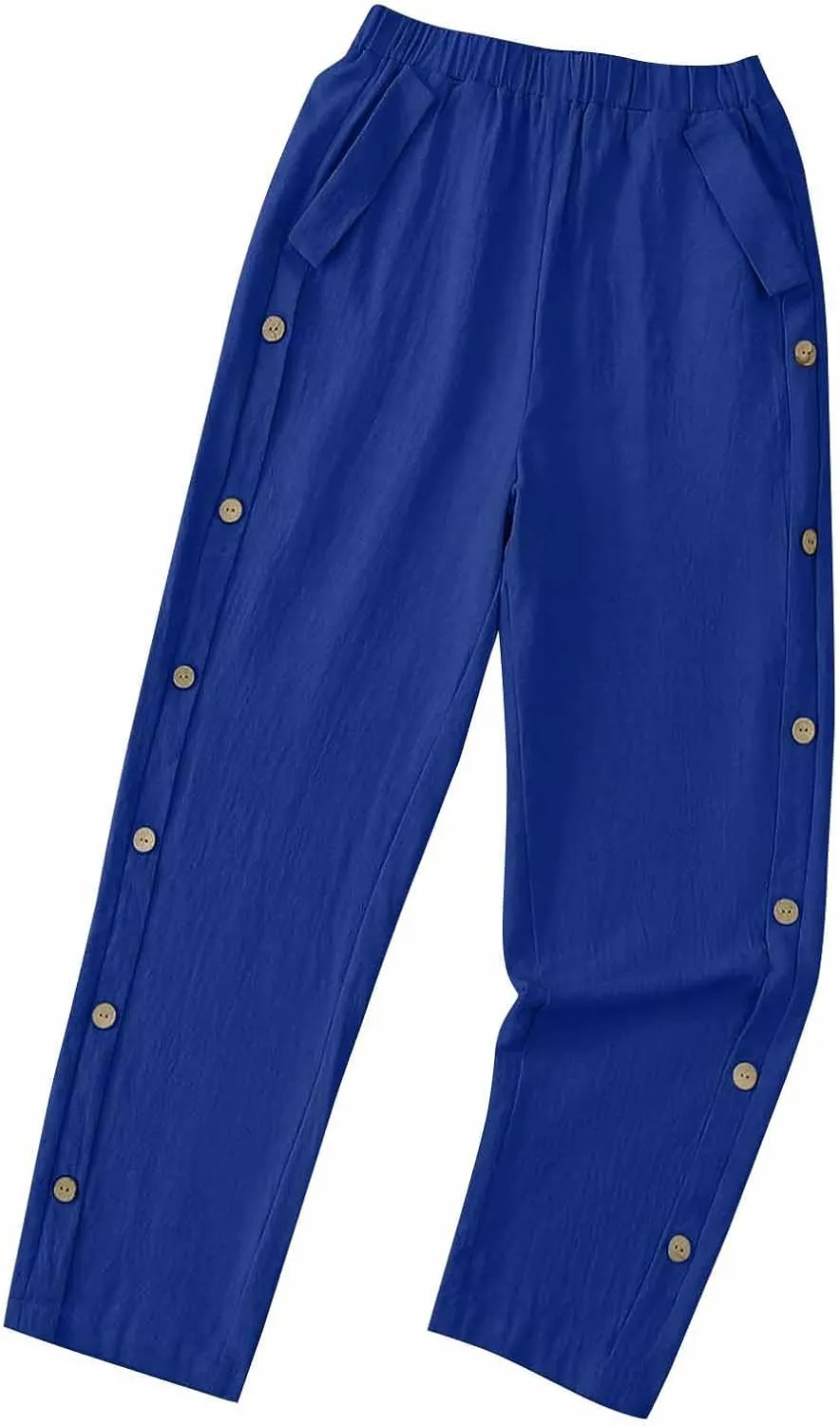 Womens Joggers Pants High Rise Elastic Waist Pants Side Button Straight Leg Trousers Casual Sweatpants with Pockets