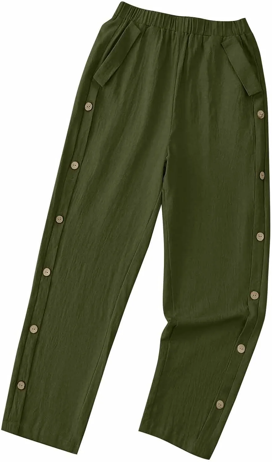 Womens Joggers Pants High Rise Elastic Waist Pants Side Button Straight Leg Trousers Casual Sweatpants with Pockets
