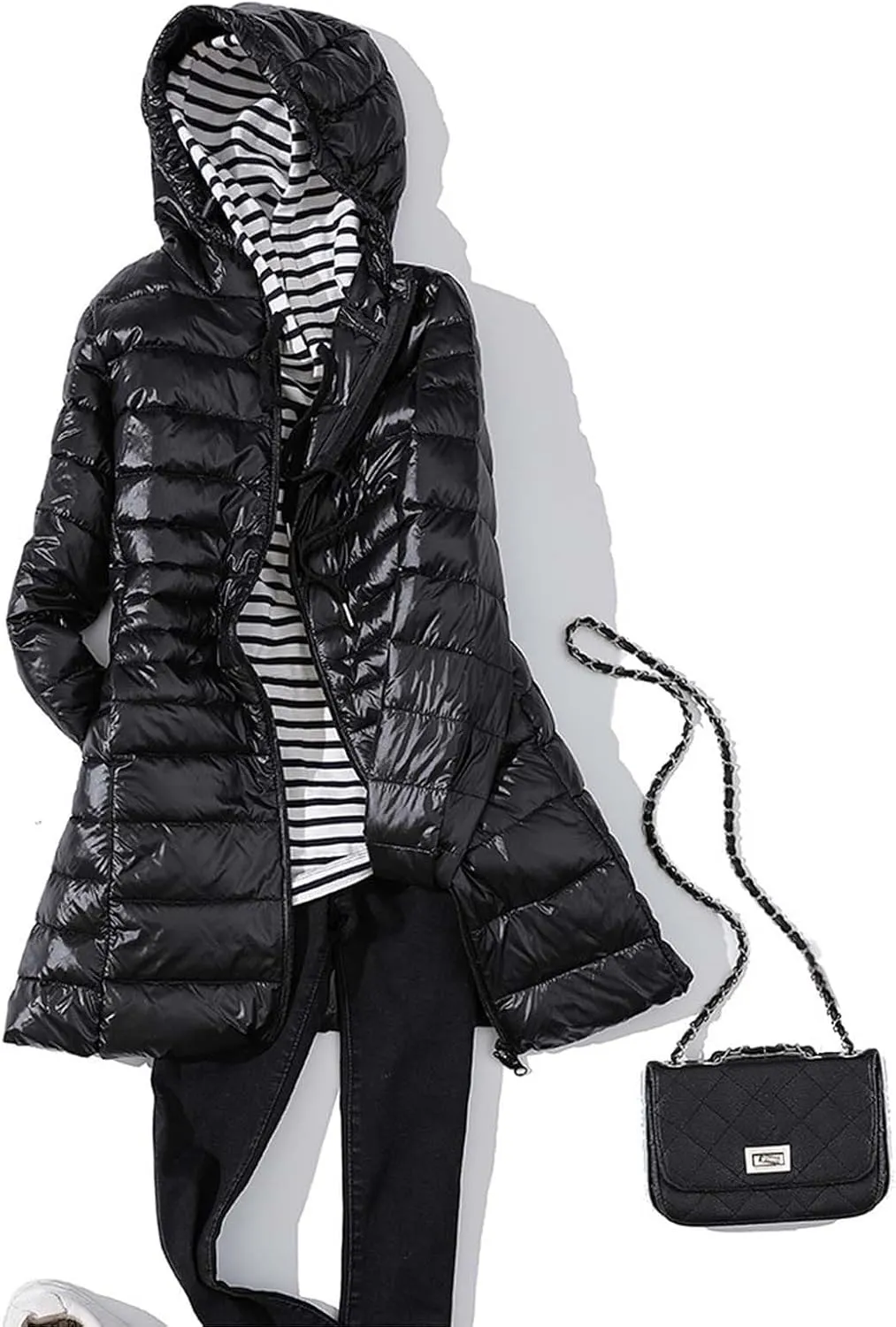 Women's Lightweight Down Jackets Hooded Drawstring Packable Puffer Jacket Windproof Warm Long Puffer 2024 Winter Coat