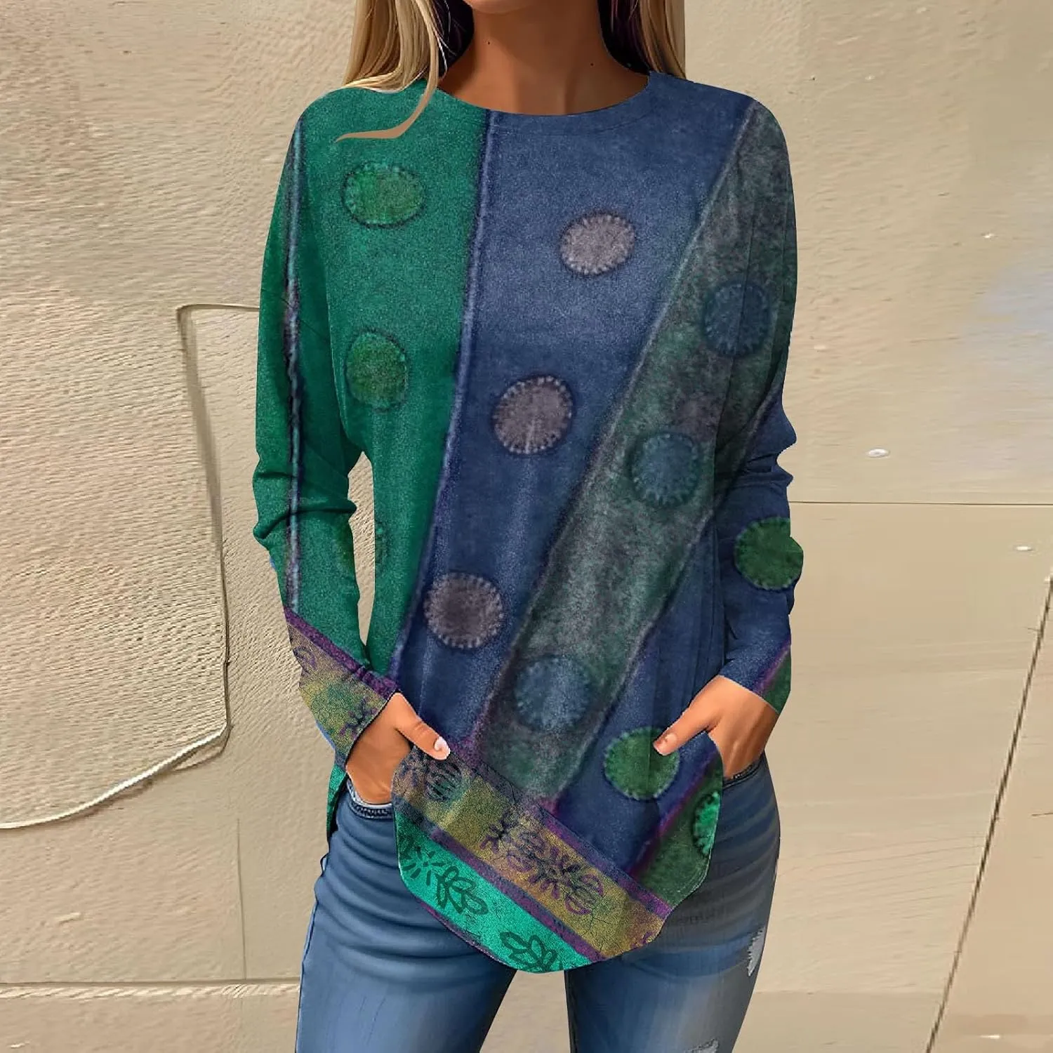 Womens Long Sleeve Chiffon Blouses for Leggings Casual Sweatshirts Casual Pleats Gradient Printing Shirts for Work
