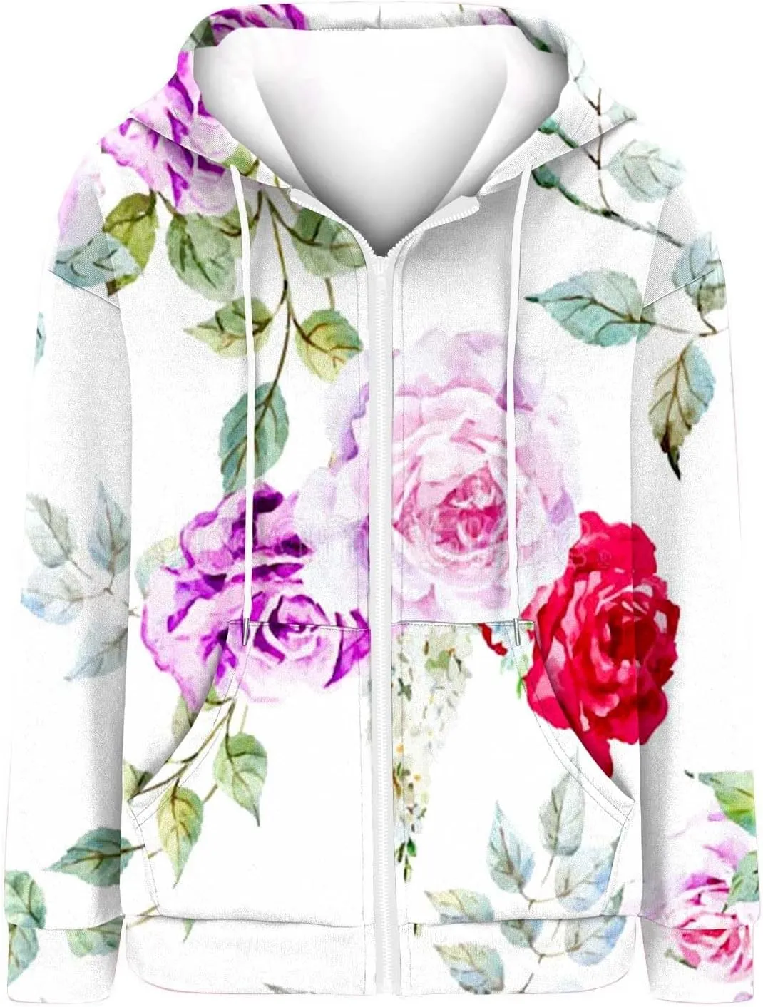 Women's Oversized Hoodies Sweatshirts Casual Full Zip Up Long Sleeve Floral Hooded Jackets 2024 Fall Fashion Outfits