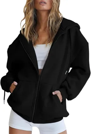 Women's Oversized Sweatshirts Casual Y2K Full Zip Hoodies Long Sleeve 2024 Fall Loose Fit Hooded Jackets with Pockets