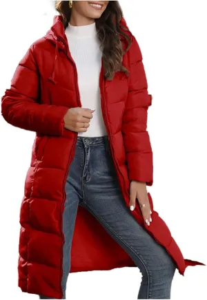 Womens Packable Down Jacket Lightweight Water-Resistant Puffer Coat Long Hooded Quilted Coats
