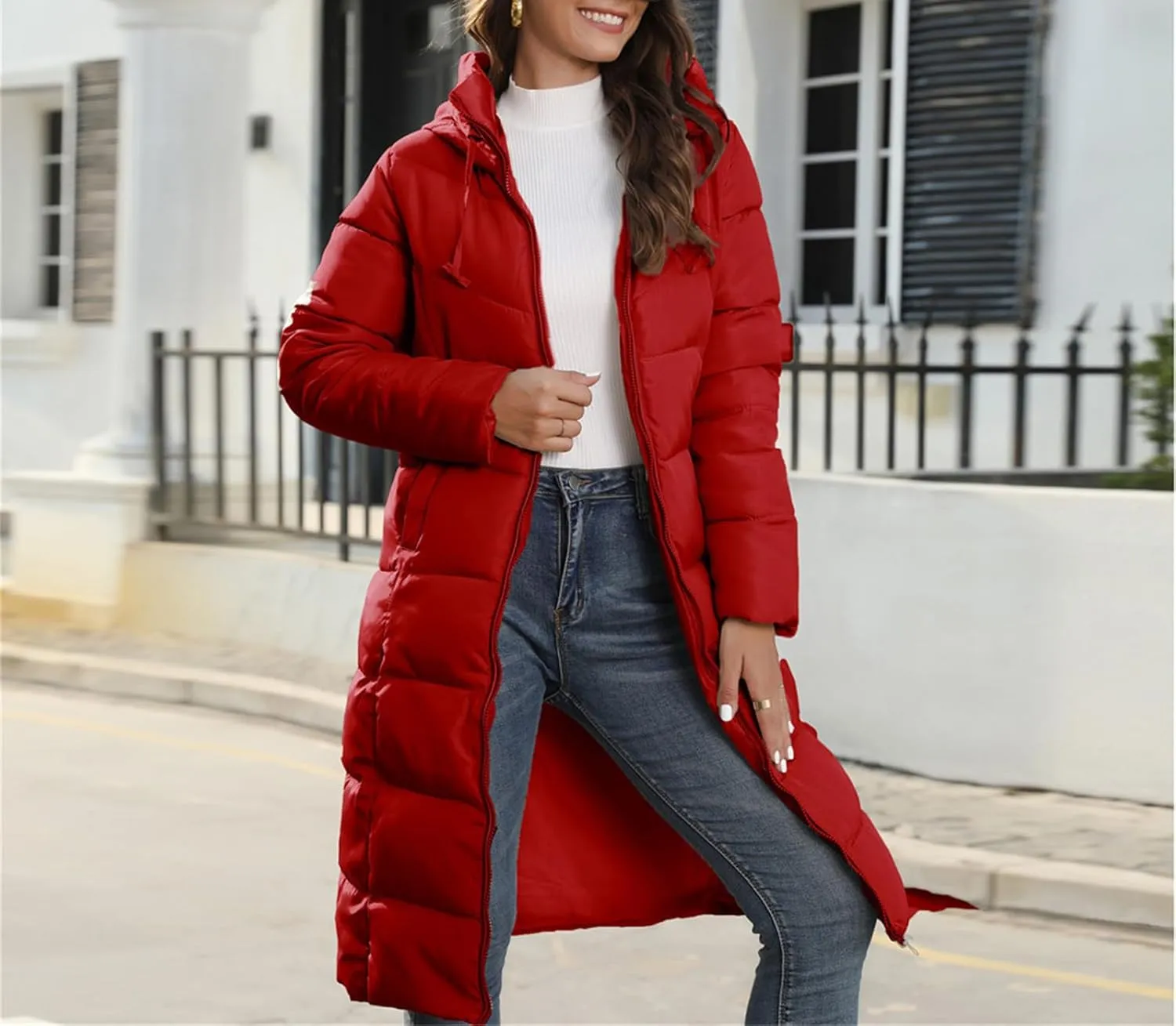 Womens Packable Down Jacket Lightweight Water-Resistant Puffer Coat Long Hooded Quilted Coats
