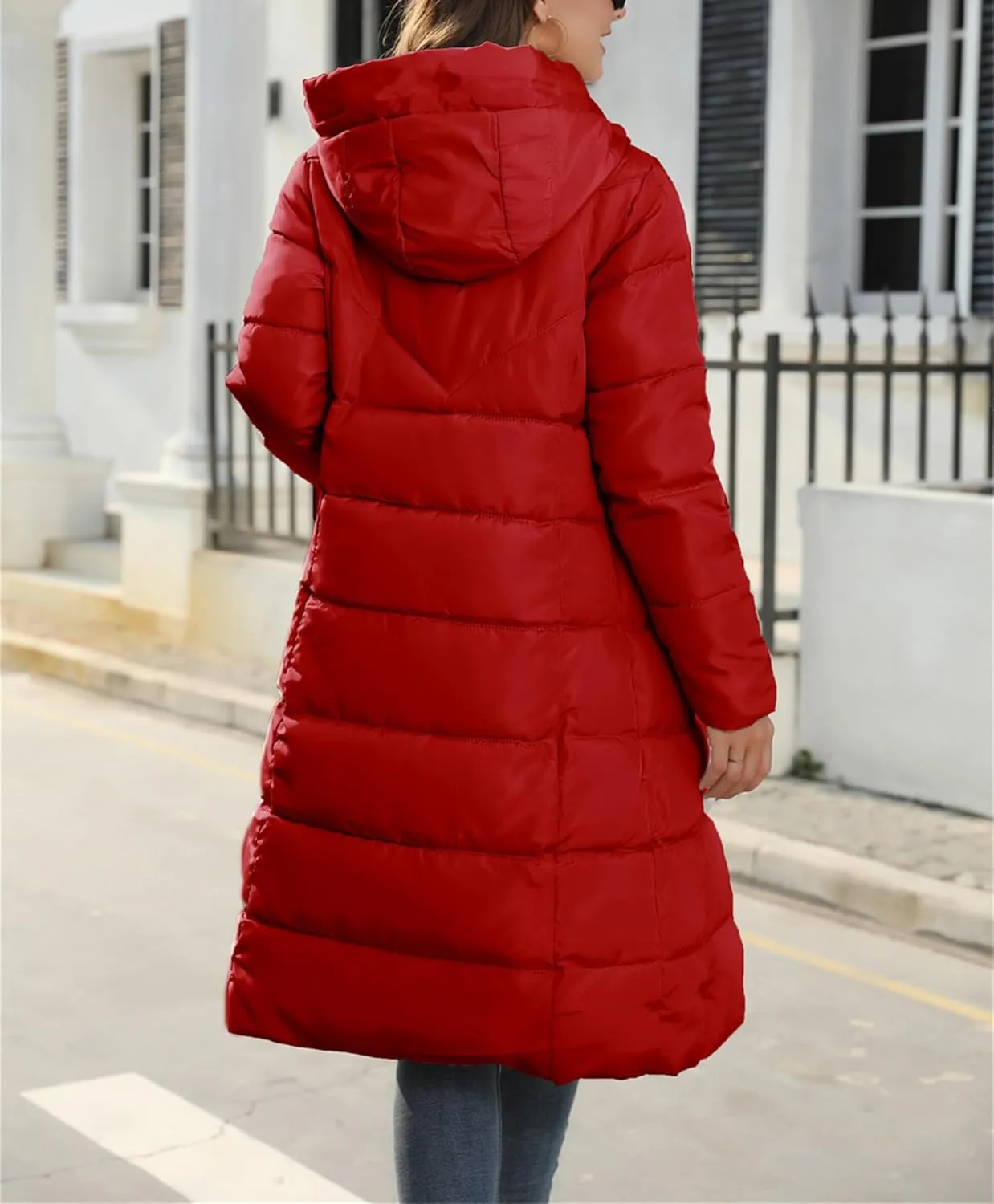 Womens Packable Down Jacket Lightweight Water-Resistant Puffer Coat Long Hooded Quilted Coats