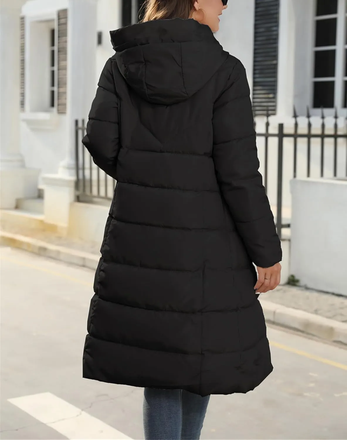 Womens Packable Down Jacket Lightweight Water-Resistant Puffer Coat Long Hooded Quilted Coats