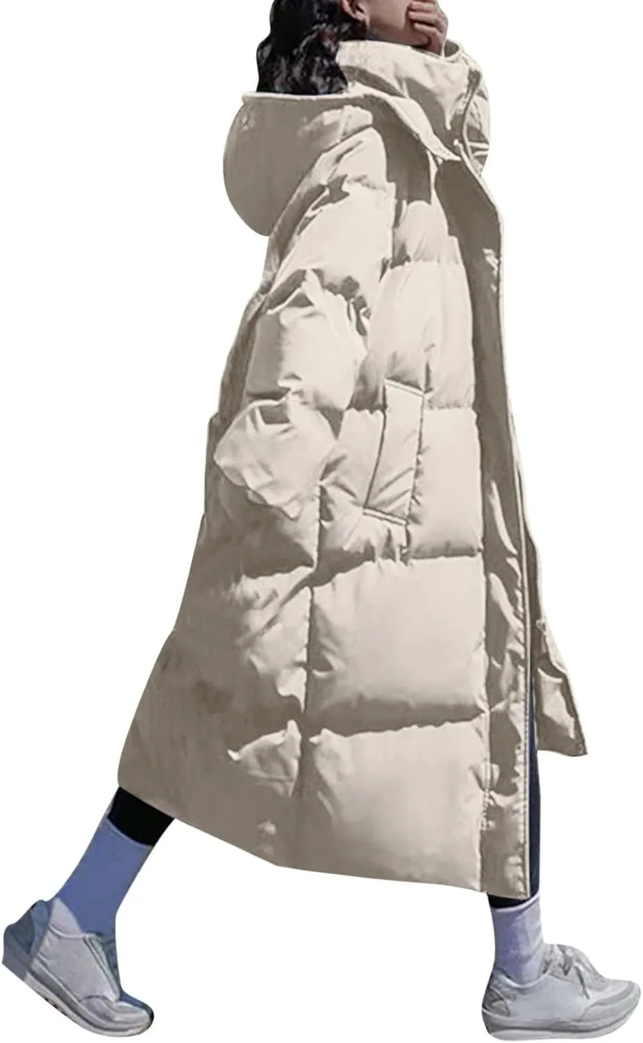 Women's Padded Cotton Jacket Trendy Bubble Jacket 2023 Winter Loose Solid Color Dolman Sleeve Casual Puffer Coat Warm